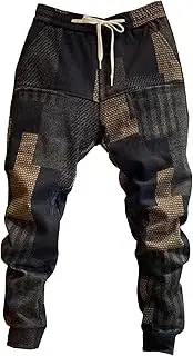 [Generic] Men's Baggy Sweatpants Elastic Waist Drawstring Pants for Men Casual Tapered Stretchy Retro Graphic Jogger Pants, Blue, Small