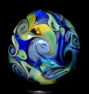 MIKE WARREN GLASS MARBLE/1.258"-SPRINGTIME VORTEX-DEEP WATERCOLOR VORTEX