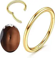 [Sanfenly] 14G Clicker Belly Button Ring for Women White Gold Plated Hoop Belly Button Rings Shiny CZ Belly Button Clicker Oval Belly Ring Reverse Navel Body Belly Piercing Jewelry