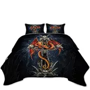 Cool Scary Fantasy Skulls Dragons Cross Coverlet