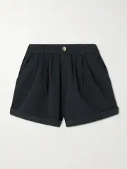 [DÔEN] DÔEN - Paige Pleated Organic Cotton-poplin Shorts - Black - US12 US 12 Black