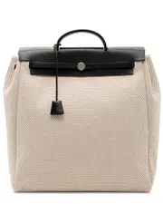 Herms Black & White Toile Herbag 40 Satchel (Authentic Pre-Loved)