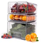 4 Pcs Fridge Organizer Bins - Stackable Fridge Organization with Drawers,