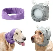 YolentQuiet Ears for Dogs Anxiety Barking Dog Ear Covers Muffs Snood for Noise 2PCS Dog Ear Hearing Earmuffs Fireworks Protection Anti Anxiety Dog Hat for Medium to Large Dogs (Gray+Purple)