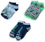 [Fashion UK] Minecraft Creeper Dynamite Official Short Socks for Children, Pack of 3, Cotton and Polyester (23-26), Multicoloured, 23-26, multicoloured, 23-26