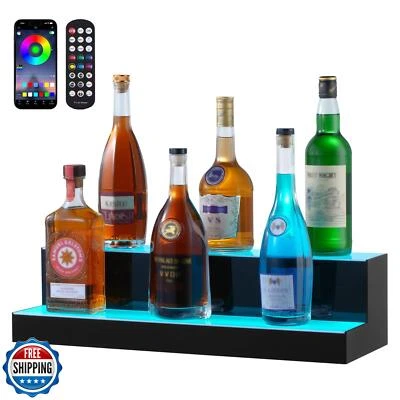 VEVOR LED Lighted Liquor Bottle Display, 2 Tiers 24 Inch Commercial Illuminat