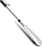 [TOPNPEKO] Shoe Horn Long Handled, Premium Metal Shoe Helper Extendable from 41 to 78 CM for Men Women Elderly with Strong Spring- Black TPR Handle- Hanging Loop
