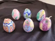 Millefiori Style Wax Candles Egg Shape Colorful Easter Geometric Pattern