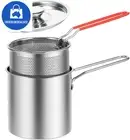 Deep Fryer Pot, Small Deep Fryer Stainless Steel Frying Pot with Basket and Lid