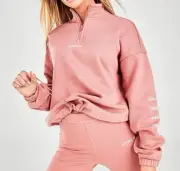 adidas Originals Trefoil Sweatshirt Womens Small Quarter Zip Pullover Ash Pink