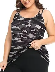 [FOREYOND] Women's Plus Size Workout Tank Tops Racerback Loose Fit Sport Athletic Tops Yoga Running Shirts, Dark Camo, XX-Large Plus