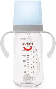 Evorie Tritan Baby Feeding Bottle & Teat for Milk Formula - Crystal-Clear, Wide Neck & Anti-Colic (Blue, 240ml)