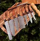 CUSTOM HANDMADE 8PCS DAMASCUS STEEL KITCHEN CHEF KNIFE SET WITH WOOD HANDLE