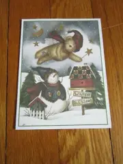 Laurie Korsgaden Christmas Card Winter Blessing Snowman Teddy Bear