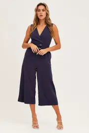 Blue Jumpsuit Sleeveless V Neck - Size 10, Women's Jumpsuit
