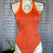 Crisscross Tie Backless Halter Bodysuit - Orange - 8/10