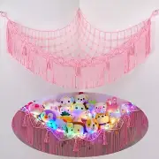 Stuffed Animals Hammock with LED Light Corner Hanging Net for Stuffed Animals...