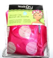 StudioDry Solid Pink w/ Polka Dot Pattern Oversized Fabric Shower Cap