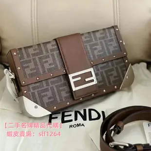 二手免運 Fendi 芬迪 中型 Baguette 旅行箱 棕色 銀扣 斜背包7VA498A8V3F18AT