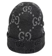 NEW GUCCI BLACK GRAY JUMBO GG DOUBLE LAYERED REVERSIBLE WOOL BEANIE HAT M UNISEX