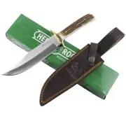 Hen & Rooster Deer Stag Handle Bowie Fixed Blade Knife 12" Overal Leather Sheath