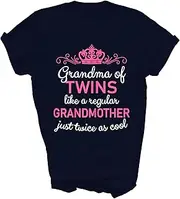 [SDVN] Grandma of Twins Grandmother Pregnancy Announcement Expecting Baby Mama Nana Gift Unisex Shirt T-Shirt (Navy;M)