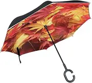 Double Layer Inverted Umbrella Cars Reverse Umbrella Autumn Maple Leaves Windproof UV Proof Travel Outdoor Umbrella