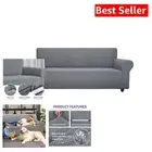 Universal Stretch Couch Cover - Light Grey Slipcover with Anti-Slip Foam Sticks