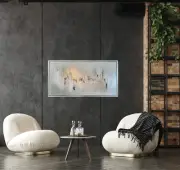 Framed Contemporary Textured Abstract Canvas Painting in Greys, Gold & Black