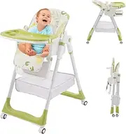 Foldable Highchair,Adjustable Highchair with 5 Height Settings,3 Recline Position of The Foot Pedal and Backrest and 4 Large Tray Position Settings,Baby Feeding Chairs from 6 Month to 3 Years