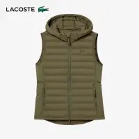 在飛比找momo購物網優惠-【LACOSTE】女裝-連帽素色羽絨背心外套(卡其色)