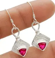 Natural Treated Ruby 925 Sterling Silver Earrings Jewelry @B10-7