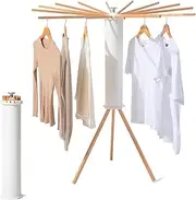 Tripod Clothes Drying Rack, Garment Rack Portable and Foldable Space Saving Laundry Drying Rack - Drying Rack Clothing Floor Folding Balcony Bedroom Household Wooden, White