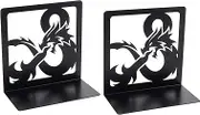 Creative Dragon Design Black Bookends, 1Pair Non Skid Metal Heavy Duty Bookend for Books Shelves, Book Divider Decorative Holder, Abstract Art Desgin Book Stopper Supports for Office, Home (1pair E)