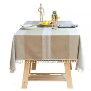 Tablecloth Table Cover Flower Pattern Dining Embroidry Table Cloth Tassel Grey Brown