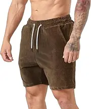 [PHJTOMK] Mens Casual Corduroy Drawstring Elastic Waist Beach Shorts Loose Fit Sweat Shorts with Pockets Corduroy Short, Coffee, Large