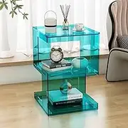 End Side Table with Multiple Shelves, Acrylic Coffee Table, Multi-Functional Nesting Tables, Acrylic Frame Living Room Tables,40 * 40 * 60cm (Color : Lake Blue)