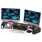 Desk Dual Monitor Stand Riser with Drawer Black
