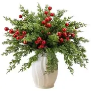 Watayo Christmas Artificial Pine Branches with Red Berry Stems- 45 Pcs A Style