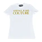 【VERSACE 凡賽斯】VERSACE JEANS 經典COUTURE閃亮字母LOGO棉混紡短袖T恤(女款/白)