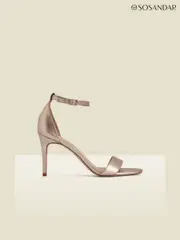 Sosandar Gold Leather Barely There High Heel Sandals (Q64530) | $182