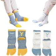 [Pursuestar] 2 Pairs Cotton Two Toe Split Tabi V Socks Athletic Running Casual Seperated Sunny Socks for Boys Girls Kids Teens 6-15 Years