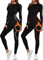 [Patelai] 2 Set Women's Thermal Ski Underwear Long Breathable and Warm Johns Base Layer Womens Cold Weather for Women