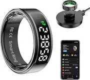 Smart Ring with Display Screen Health Tracker and Touch Button, Bluetooth Connection Vital Health Ring Tracks Heart Rate/Blood Oxygen/Sleep/Sports Activities, IP68 Waterproof (Black, 8#)