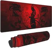 Japanese Samurai Cool Anime Red and Black Dragon Mouse Pad XL Extended Desk Mat, Non Slip Rubber Base Stitched Edge Gaming Pc Desktop Large Mice Pad,31.5 x 11.8 Inch