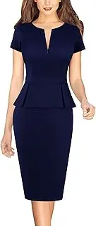 [VFSHOW] Womens Work Business Office Front Zipper Peplum Professional Church Pencil Sheath Dress, Navy Blue, X-Small