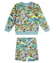 [Stella McCartney Kids] Stella McCartney Kids Printed cotton fleece sweatshirt and shorts set Y 4 multicoloured