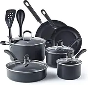 [Cook N Home] Pots and Pans Set Nonstick Professional Hard Anodized Cookware Sets 12-Piece, Dishwasher Safe with Stay-Cool Handles, Black