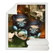 Hazardous Beauties Post Apocalyptic Art Girls Throw Blanket