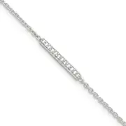 Sterling Silver Polished Cz Bar 9In Plus 1In Ext. Anklet